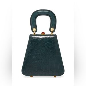 Staud Kenny Croc Embossed Bag in Ivy Green